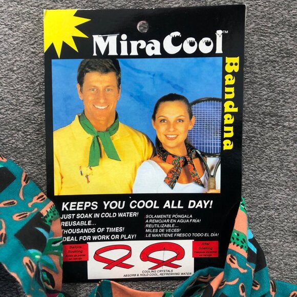 MiraCool Bandana Reusable Cooling Scarf Teal Peach Southwest Design - Picture 2 of 3